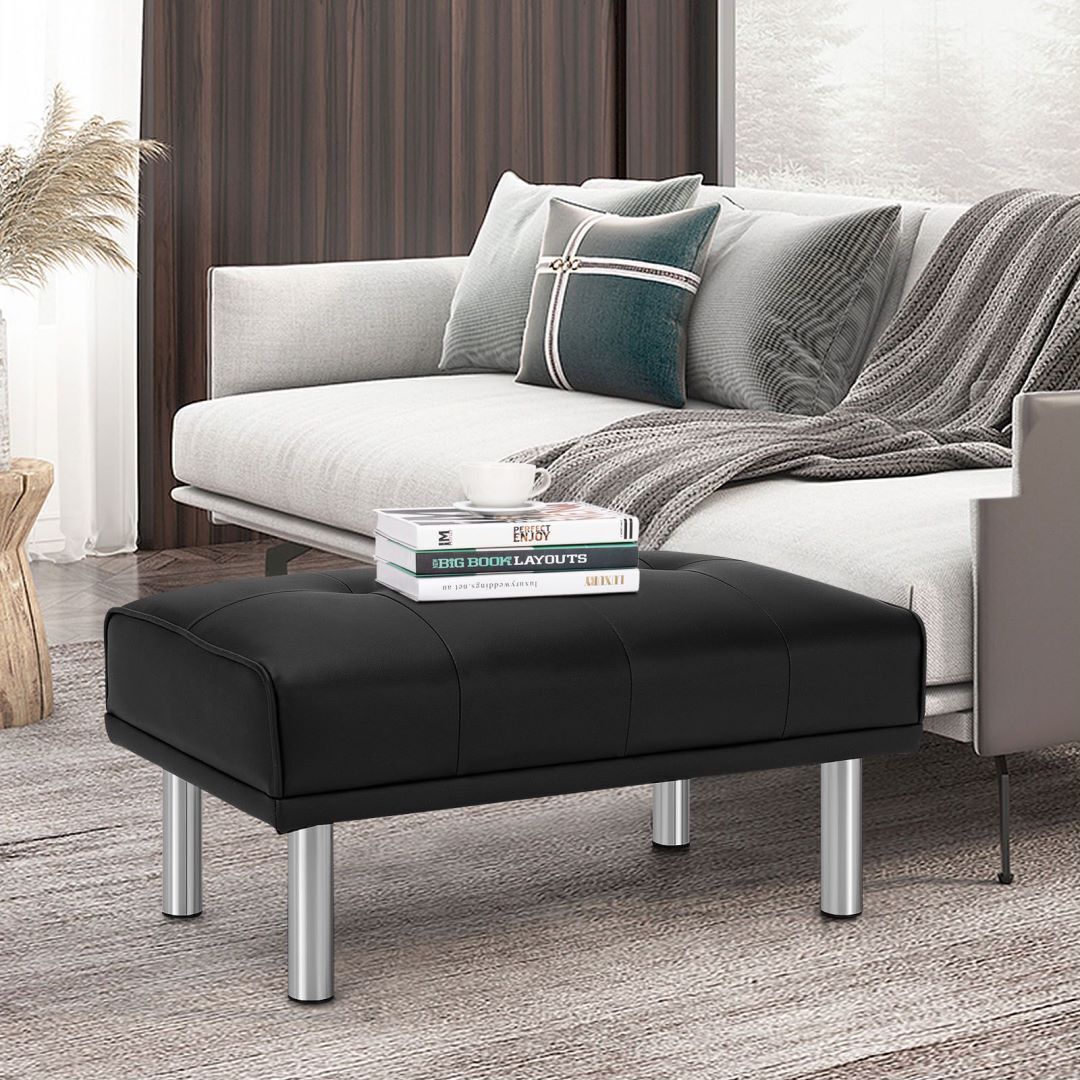 Leather Tufted Upholstered Ottoman Bench for Living Room Entryway
